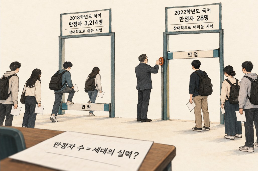 두 시험, 다른 만점의 문턱